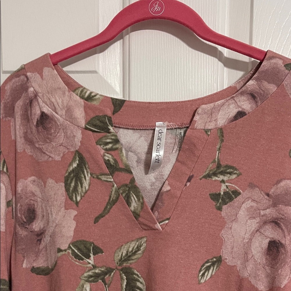 Floral V-Neck Sweater in Pink and Green - Picture 2 of 3